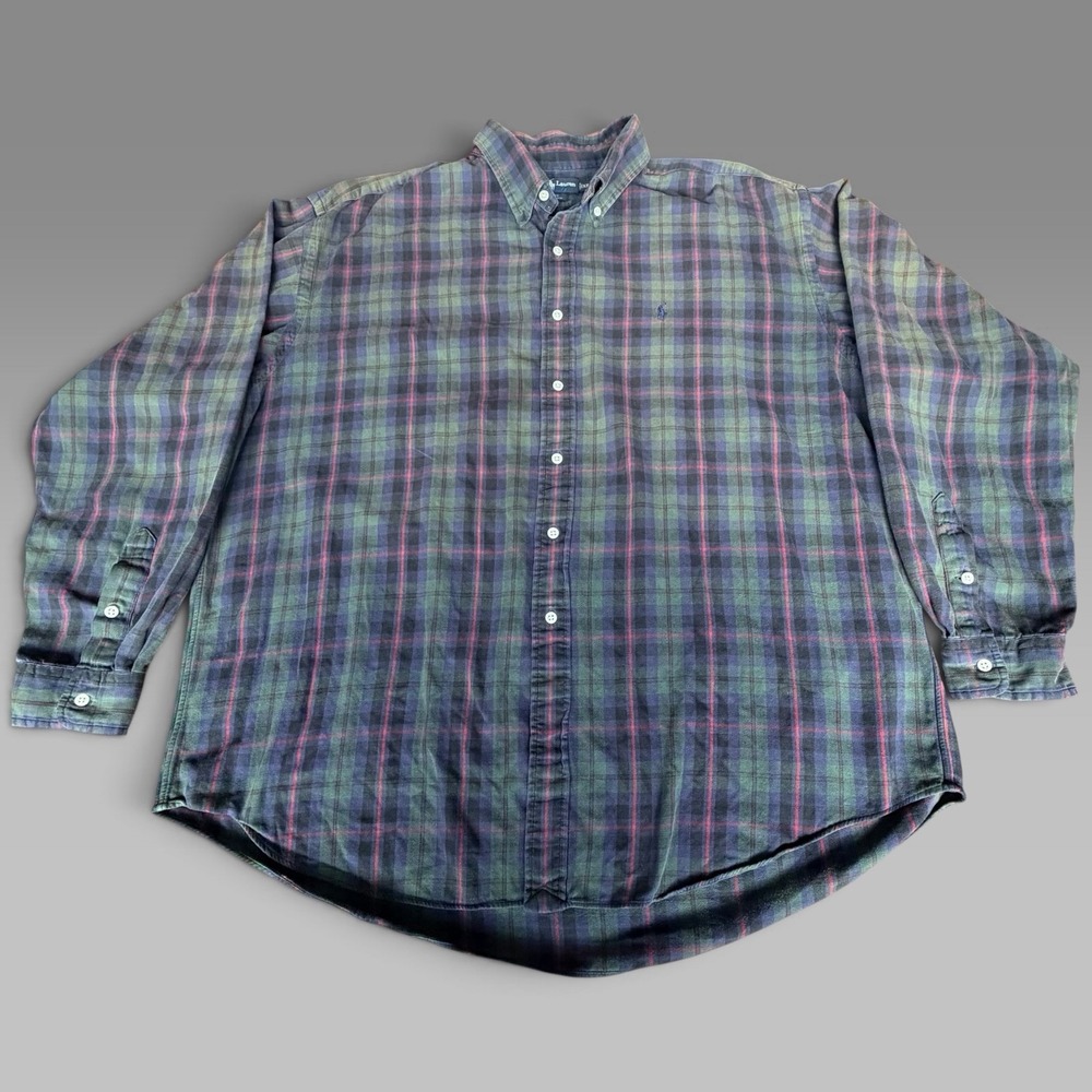 Ralph Lauren Blake Men's XXL Plaid Blue Green Red Cotton Button-Down Shirt